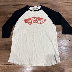 Vans Off The Wall Logo Half Sleeve Baseball Tee White/Black Retro Men's  Small